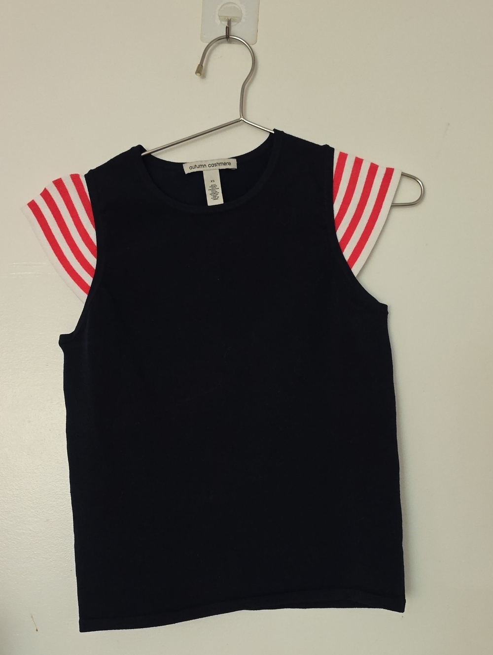 Autumn Cashmere Navy Shell with Red & White Striped Cap Sleeves